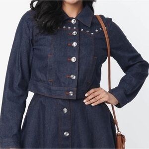 Unique Vintage Dark Denim Western Boxy Crop Jacket L